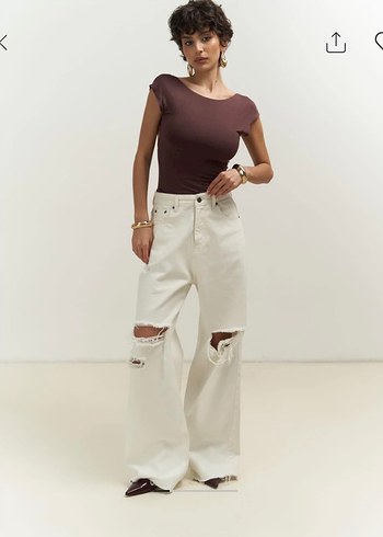 Bershka Ekru Yikik Denim Pantolon Bershka