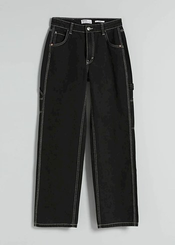 Bershka Siyah Yuksek Bel Rahat Kesim Denim Pantolon Bershka