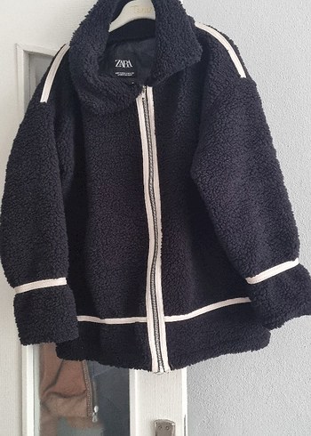 ZARA marka Siyah Gri Tüylü Rahat Kesim Kadın Ceket - Görsel 2