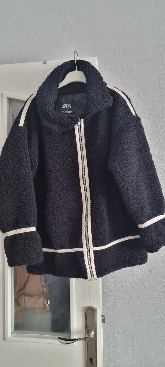 ZARA marka Siyah Gri Tüylü Rahat Kesim Kadın Ceket - Görsel 3