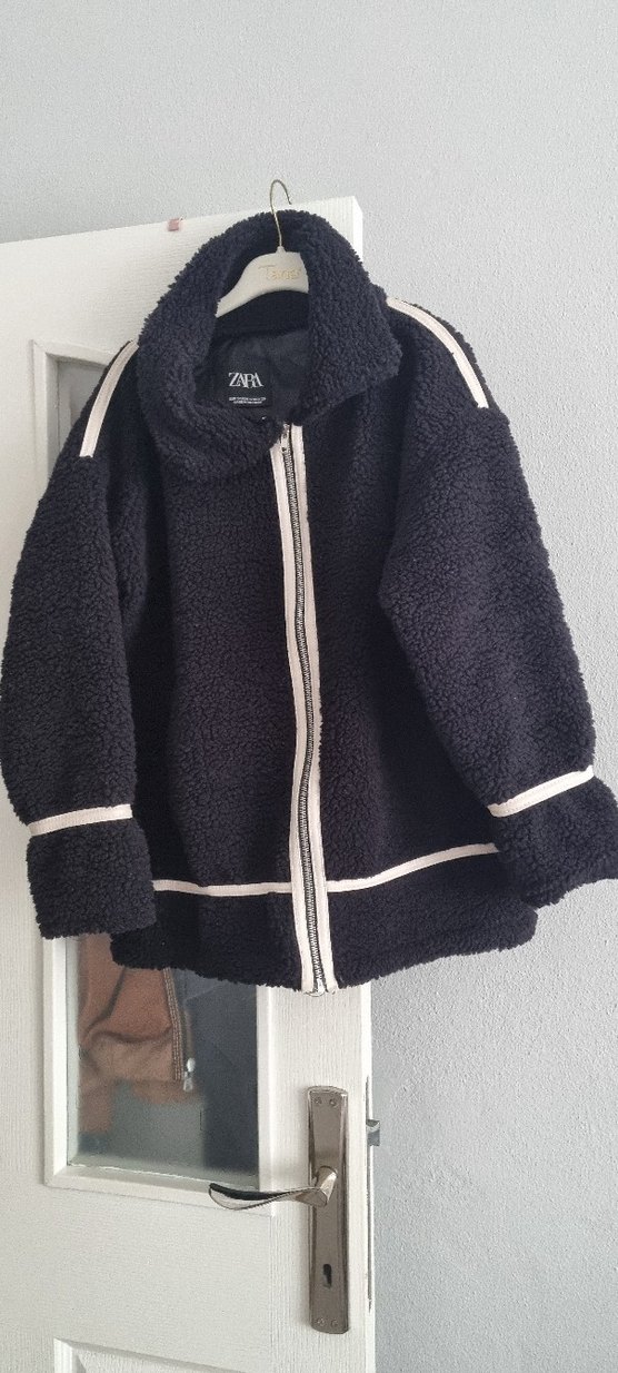 ZARA marka Siyah Gri Tüylü Rahat Kesim Kadın Ceket - Görsel 2