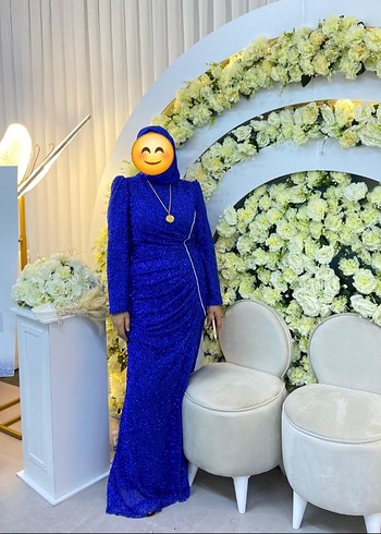 Mavi Drapeli Uzun Abiye Elbise - Görsel 2