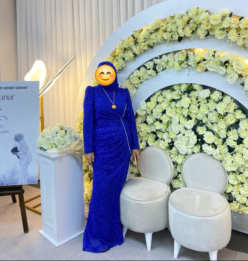 Mavi Drapeli Uzun Abiye Elbise - Görsel 2