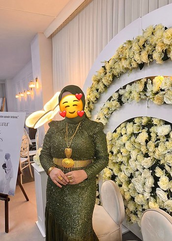 Uzun Kollu Çok Renkli Fırfırlı Abiye Elbise - Görsel 2