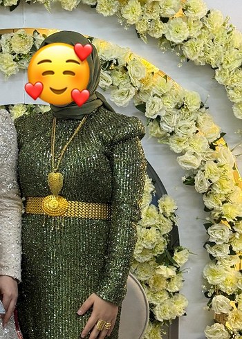 Uzun Kollu Çok Renkli Fırfırlı Abiye Elbise - Görsel 3