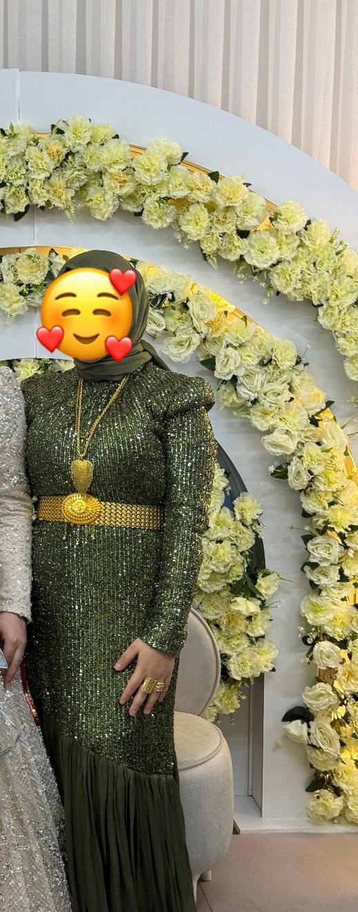 Uzun Kollu Çok Renkli Fırfırlı Abiye Elbise - Görsel 3