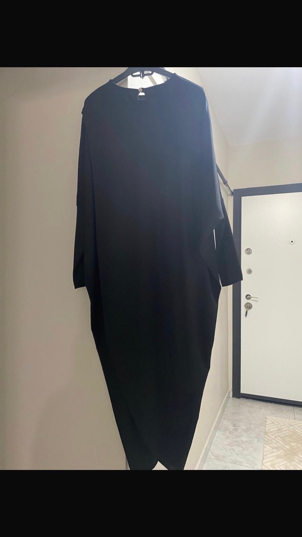 Siyah Uzun Drapeli Kadın Elbise - Görsel 2