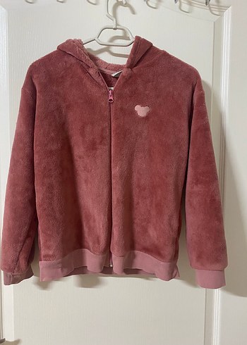 Kız Çocuk Pembe Kapüşonlu Peluş hırka