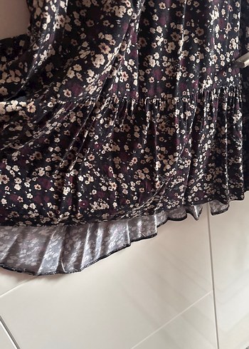 Chima40 siyah üstü bordro çiçekli Bohem Uzun Kollu midi elbise - Görsel 11