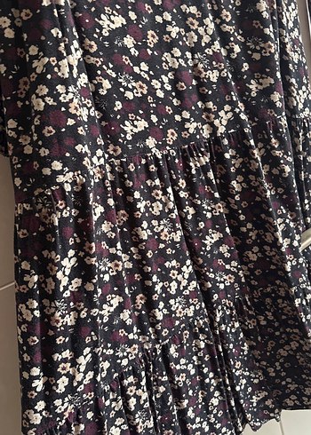 Chima40 siyah üstü bordro çiçekli Bohem Uzun Kollu midi elbise - Görsel 8