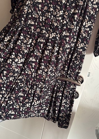 Chima40 siyah üstü bordro çiçekli Bohem Uzun Kollu midi elbise - Görsel 9