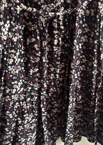 Chima40 siyah üstü bordro çiçekli Bohem Uzun Kollu midi elbise - Görsel 12