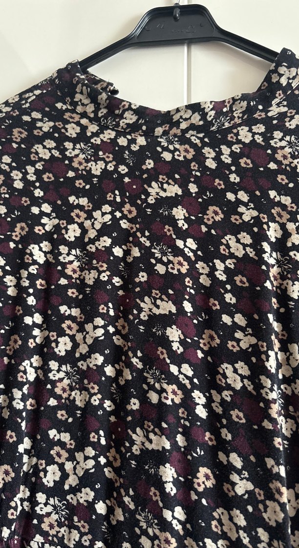 Chima40 siyah üstü bordro çiçekli Bohem Uzun Kollu midi elbise - Görsel 2