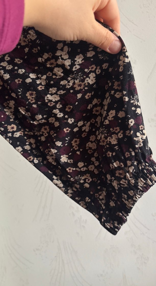 Chima40 siyah üstü bordro çiçekli Bohem Uzun Kollu midi elbise - Görsel 4