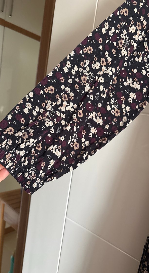 Chima40 siyah üstü bordro çiçekli Bohem Uzun Kollu midi elbise - Görsel 3