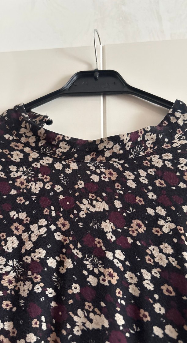 Chima40 siyah üstü bordro çiçekli Bohem Uzun Kollu midi elbise - Görsel 5