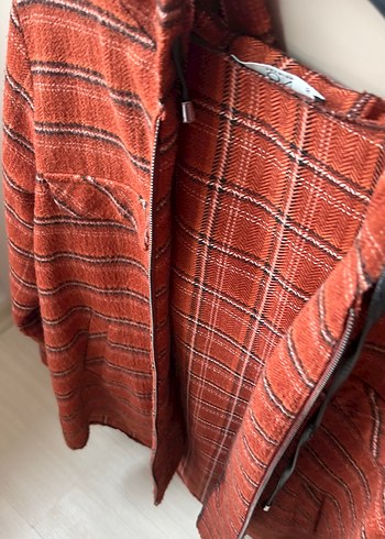 On triko Uzun Kollu Düğmeli odunlu kiremit renk  Ekose Gömlek - Görsel 6