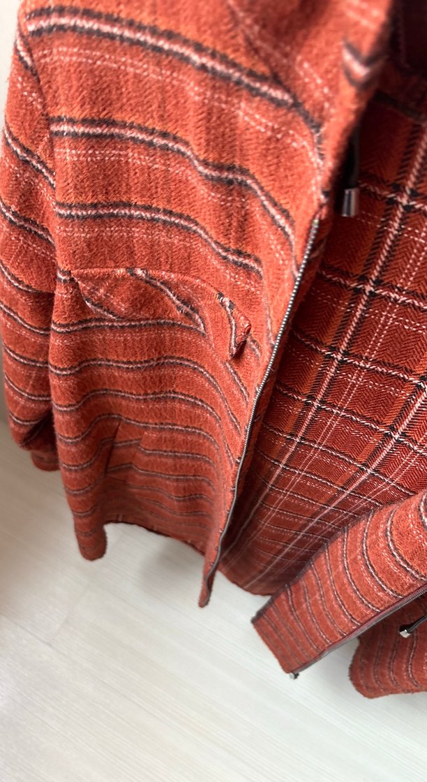 On triko Uzun Kollu Düğmeli odunlu kiremit renk  Ekose Gömlek - Görsel 4