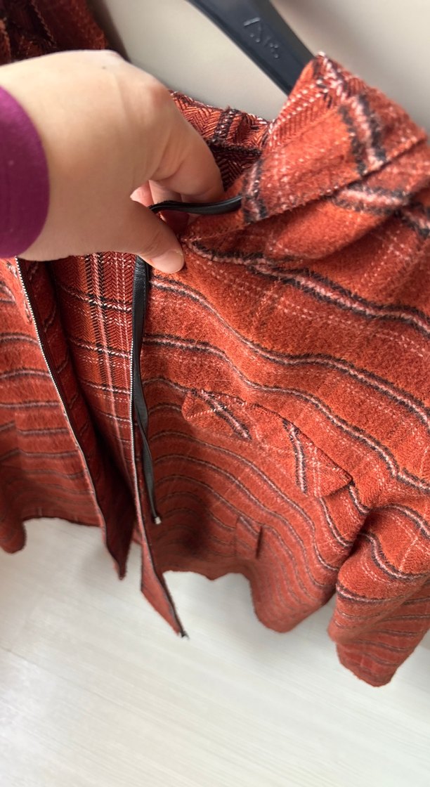 On triko Uzun Kollu Düğmeli odunlu kiremit renk  Ekose Gömlek - Görsel 3