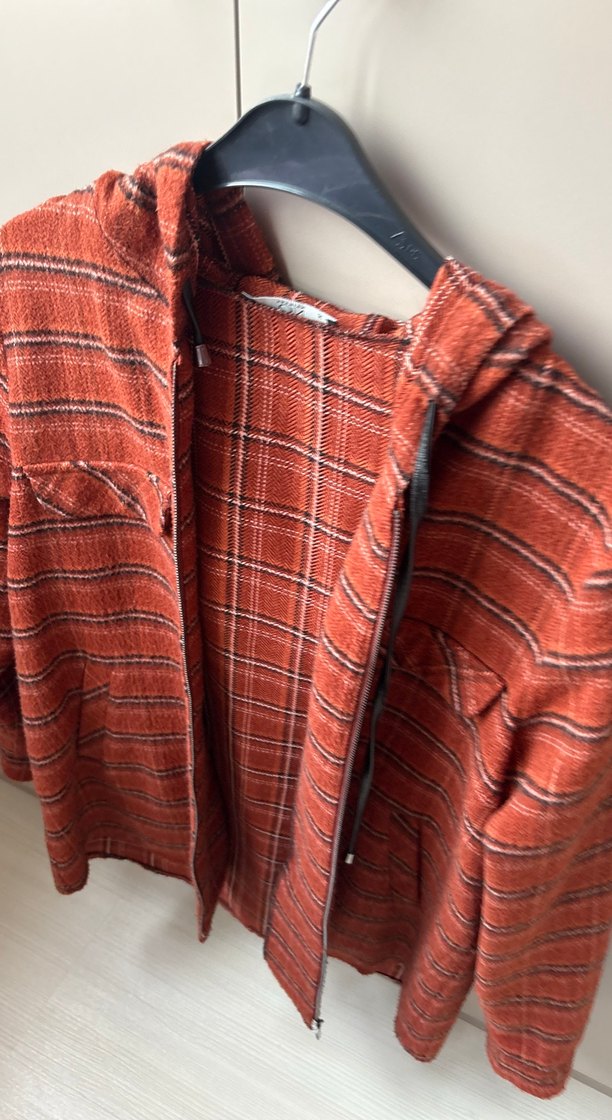 On triko Uzun Kollu Düğmeli odunlu kiremit renk  Ekose Gömlek - Görsel 5