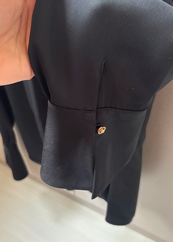 EKOL 40 Siyah V Yaka saten Bluz - Görsel 2