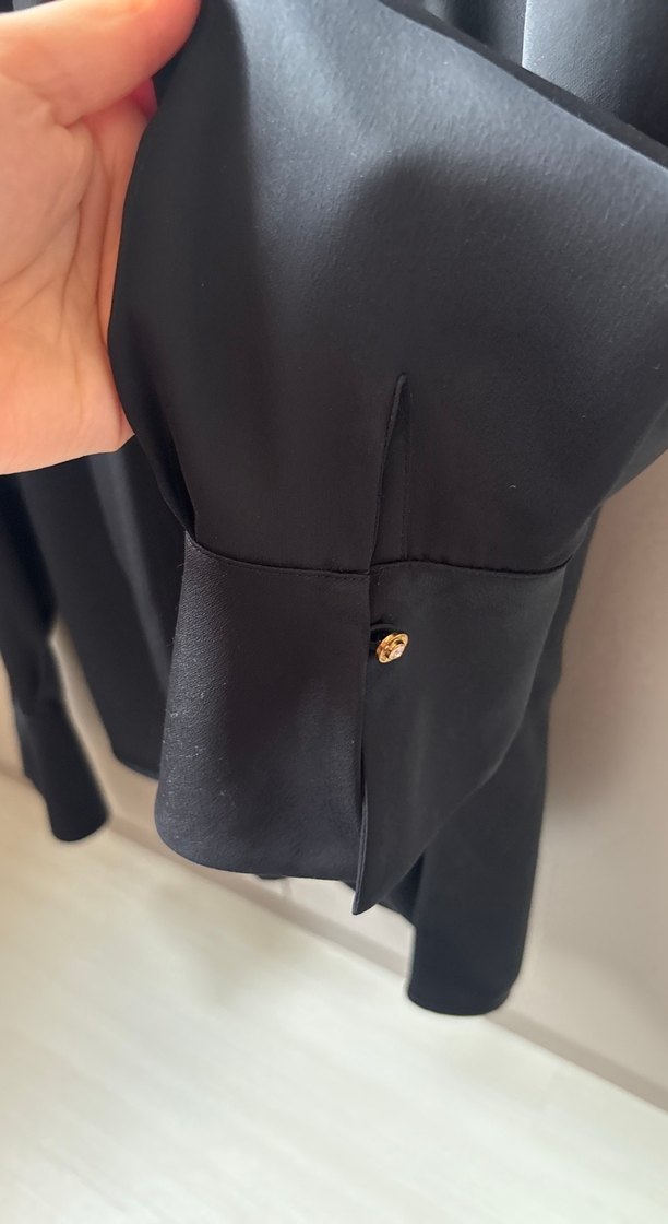 EKOL 40 Siyah V Yaka saten Bluz - Görsel 2