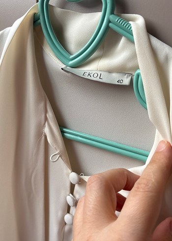 Dantel Detaylı şifon  ekru İpek Gömlek - Görsel 4