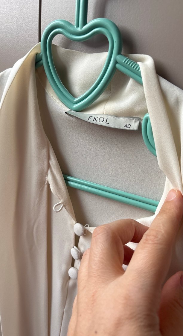 Dantel Detaylı şifon  ekru İpek Gömlek - Görsel 4