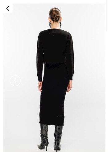 Accort Siyah Pilili Uzun V Yaka Kadın Elbise ve kısa hırka - Görsel 2