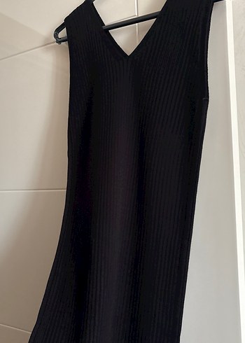 Accort Siyah Pilili Uzun V Yaka Kadın Elbise ve kısa hırka - Görsel 6
