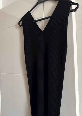 Accort Siyah Pilili Uzun V Yaka Kadın Elbise ve kısa hırka - Görsel 4