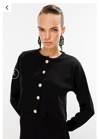 Accort Siyah Pilili Uzun V Yaka Kadın Elbise ve kısa hırka - Görsel 3