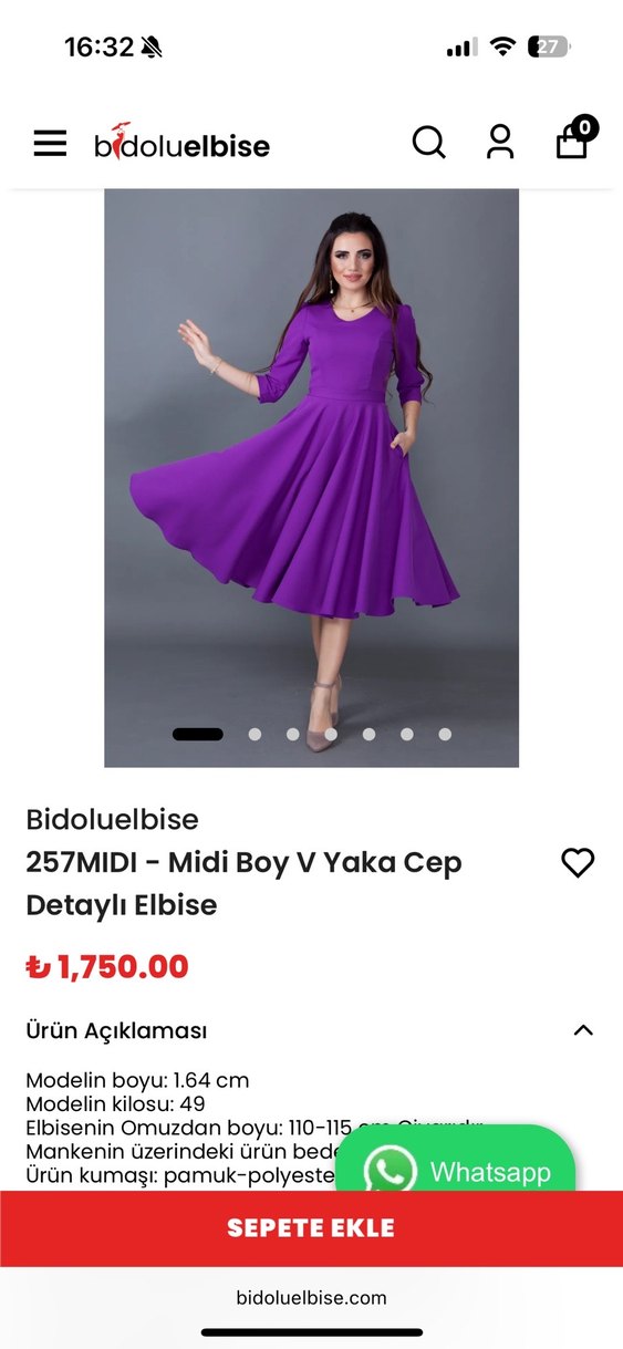 Mor Midi V Yakalı Salaş Elbise - Görsel 5