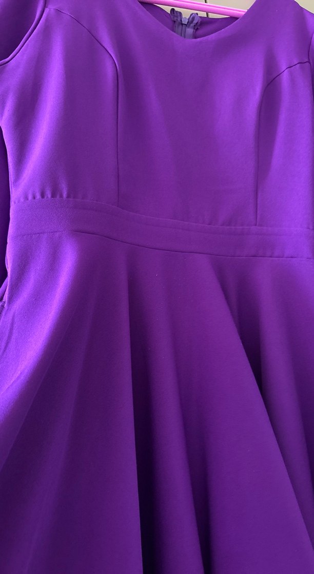 Mor Midi V Yakalı Salaş Elbise - Görsel 2