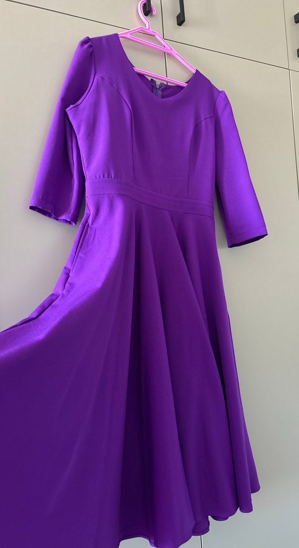 Mor Midi V Yakalı Salaş Elbise - Görsel 3