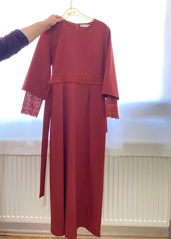 Kiremit Midi Elbise Uzun Kollu Elbise - Görsel 2