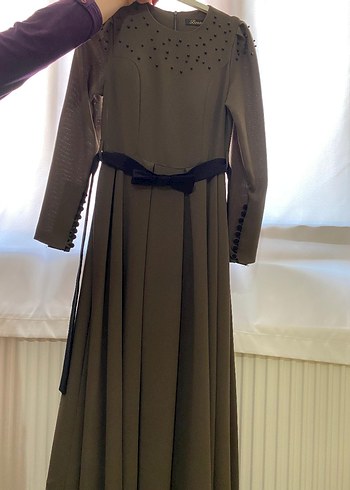 Haki Uzun Kemerli Kadın Elbise - Görsel 2