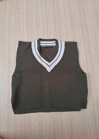 V Yaka Kahverengi Örgü Kadın Süveter