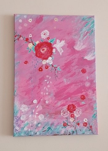 Pembe Pastel Çiçekli Modern Tablo