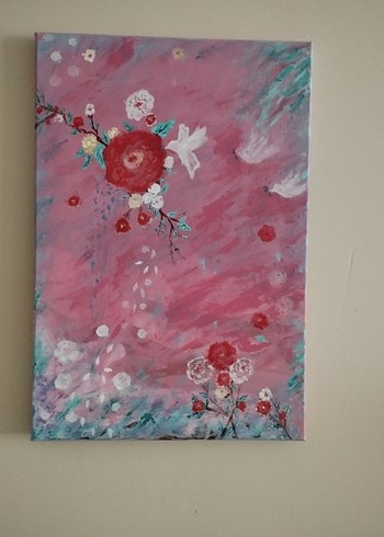 Diğer Pembe Pastel Çiçekli Modern Tablo
