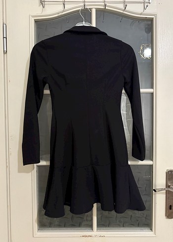 Düğmeli Siyah Uzun Kadın Blazer Ceket - Görsel 3