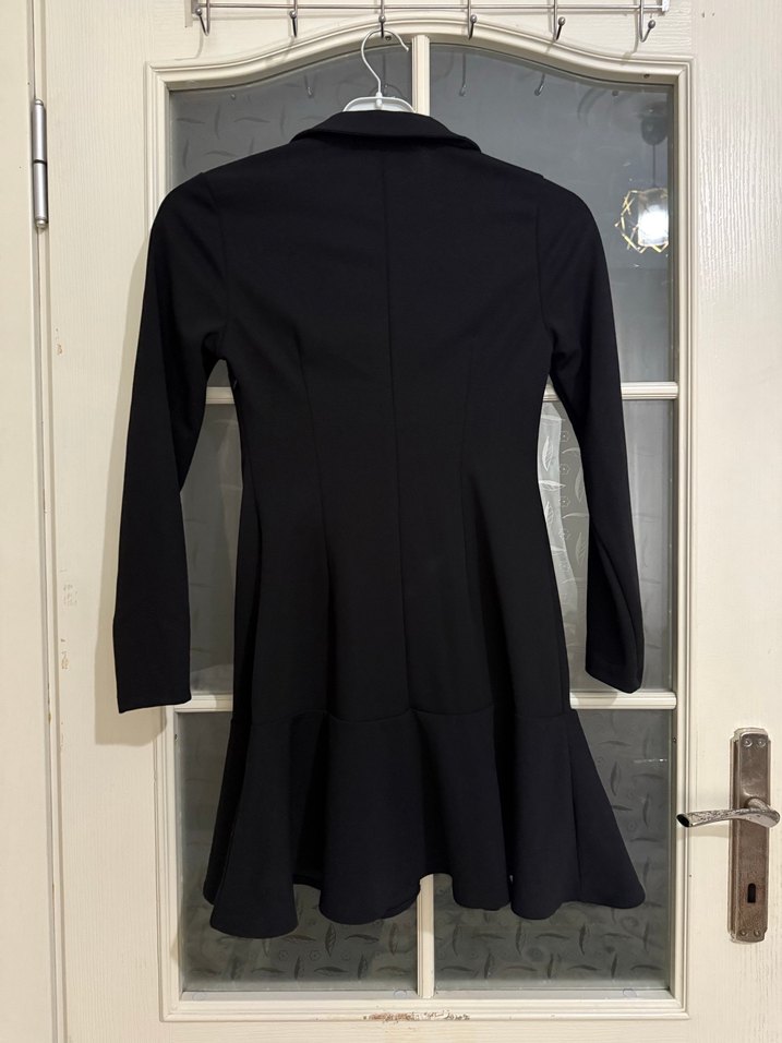 Düğmeli Siyah Uzun Kadın Blazer Ceket - Görsel 3