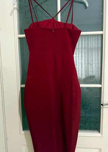 Bordo Drapeli Straplez Uzun Kadın Abiye Elbise - Görsel 5