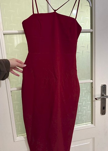 Bordo Drapeli Straplez Uzun Kadın Abiye Elbise - Görsel 3