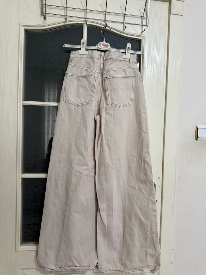 Bej Geniş Kesim Denim Kadın Pantolon - Görsel 4