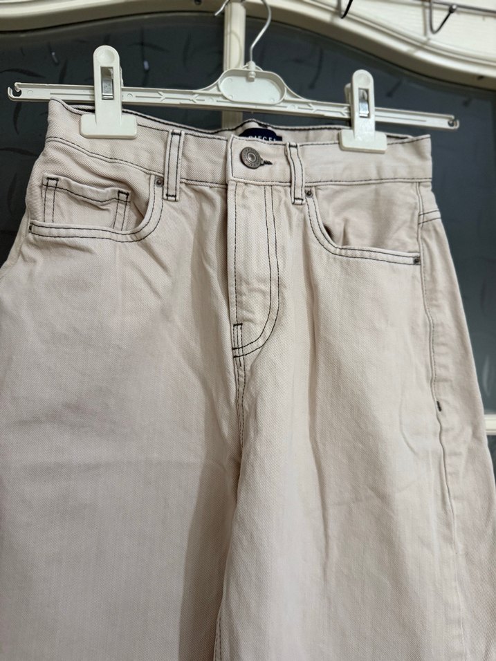 Bej Geniş Kesim Denim Kadın Pantolon - Görsel 2