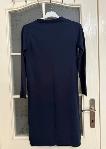 Lacivert V Yaka Uzun Kollu Triko Elbise- tunik - Görsel 3