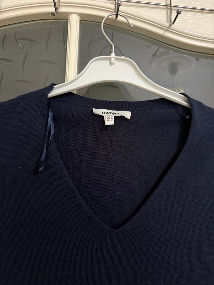 Lacivert V Yaka Uzun Kollu Triko Elbise- tunik - Görsel 2