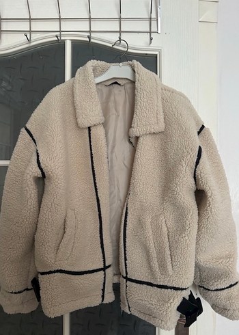 Bej Kürklü Rahat Midi Kadın Ceket - Görsel 2