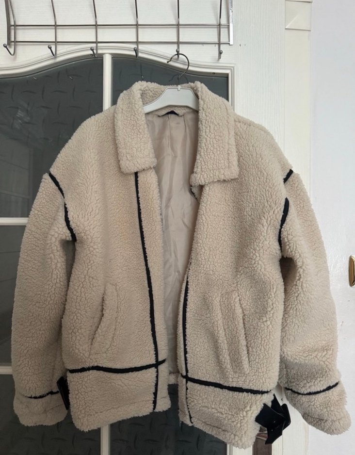 Bej Kürklü Rahat Midi Kadın Ceket - Görsel 2